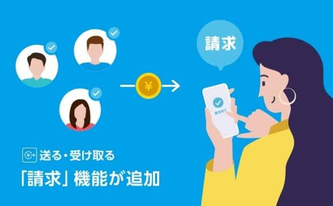 割り勘も楽チン!Wallet+「送る・受け取る」に「請求」機能追加!