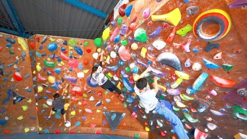 ボルダリングをする子どもたち