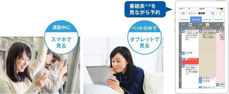 通勤中にスマホで視聴・ベッドの中でタブレットで視聴する女性