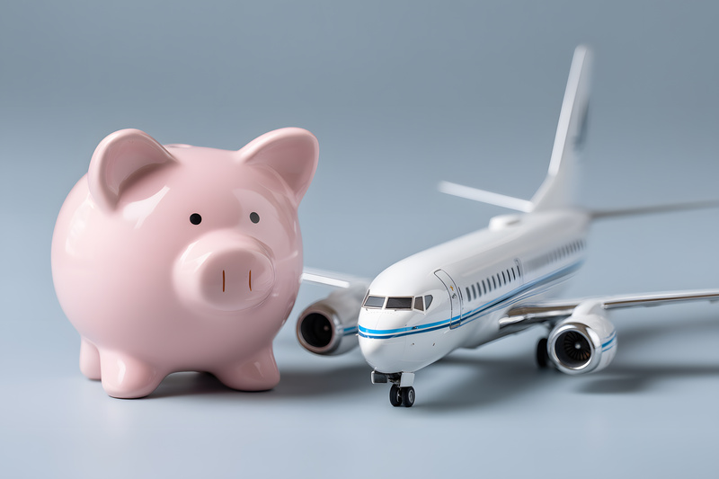 航空機のミニチュアと豚の貯金箱